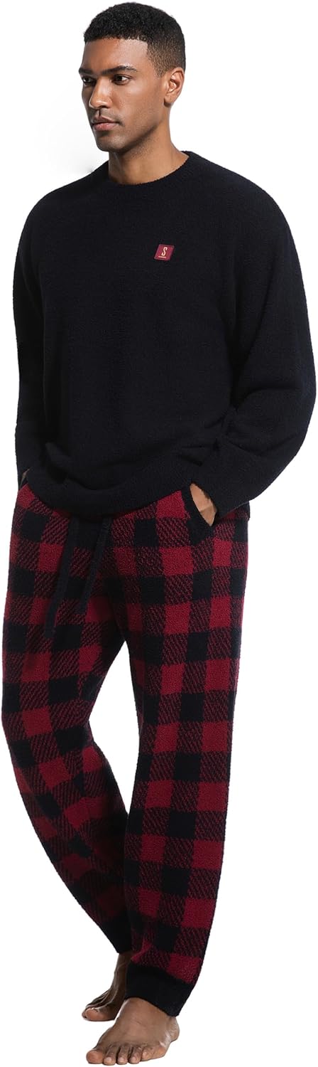 SlumberMee Mens Fleece Plush Pajama Set Ultra Soft Fluffy Warm Pjs Long Sleeve Top & Bottom Knit Winter Sleepwear - Image 6