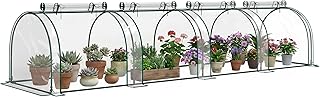 Outsunny Gewächshaus, Winterfest Foliengewächshaus mit aufrollbaren Reißverschlusstür Treibhaus aus Stahl, Tomatenhaus 395 x 100 x 80 cm, Tomatengewächshaus für Tomaten, Gemüse, Transparent