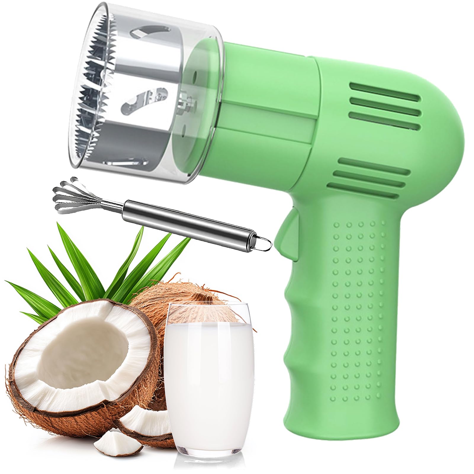 GYKOZY Electric Coconut Opener Tool with Scraper, Portable Reusable for Easy Opening in Shop Restaurant Juice (Green)