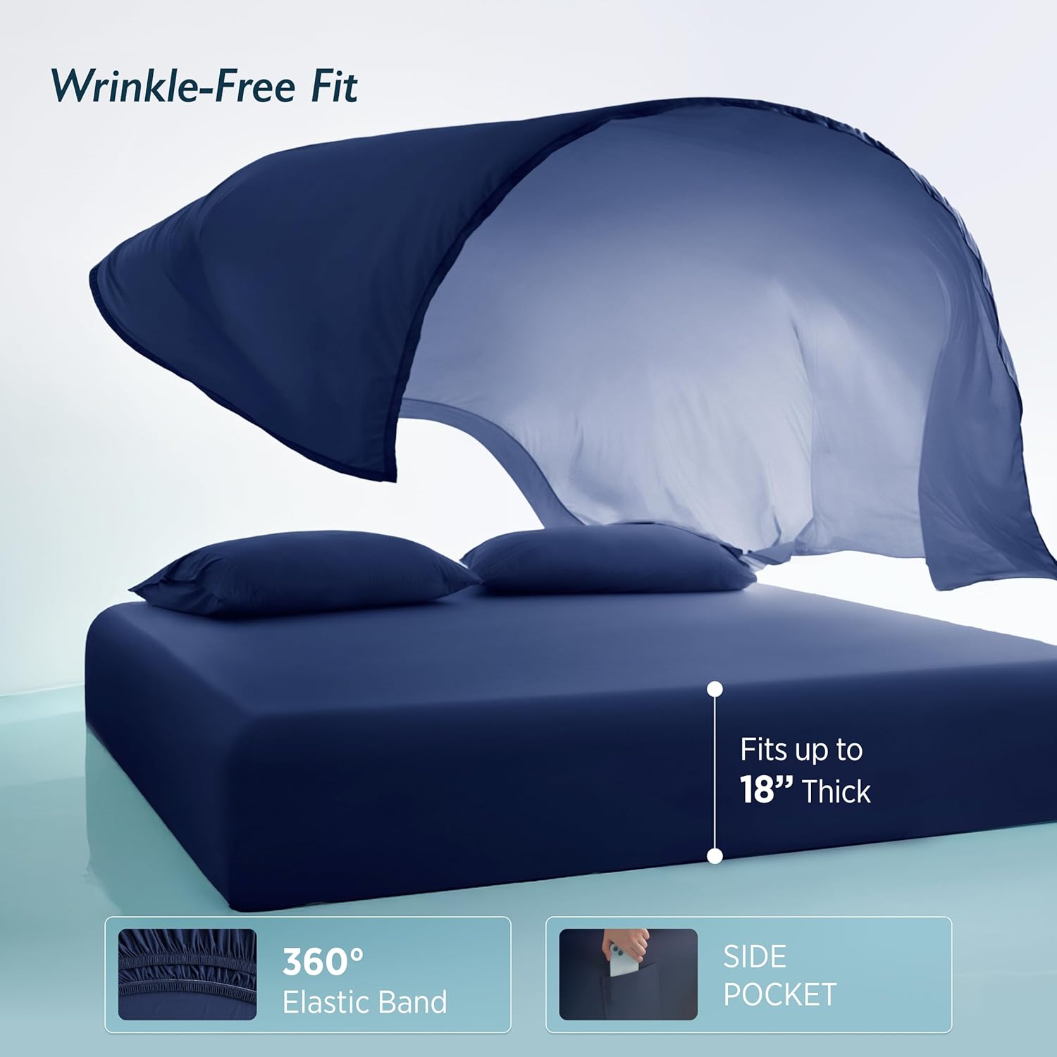 Breescape Cooling Sheet Set King Size - BlendTek™ Dry & Cool Technology for Hot Sleepers and Night Sweats, Q-Max>0.46 Tech, Deep Pocket Up to 18", 360° Elastic Band, Twilight Blue - Image 6