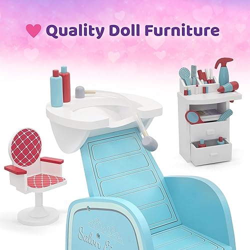 Miniatura 5 de Playtime by Eimmie - Muebles de muñecas de 18 pulgadas, juego de sala de belleza y uñas con accesorios, juegos de madera para muñecas American,