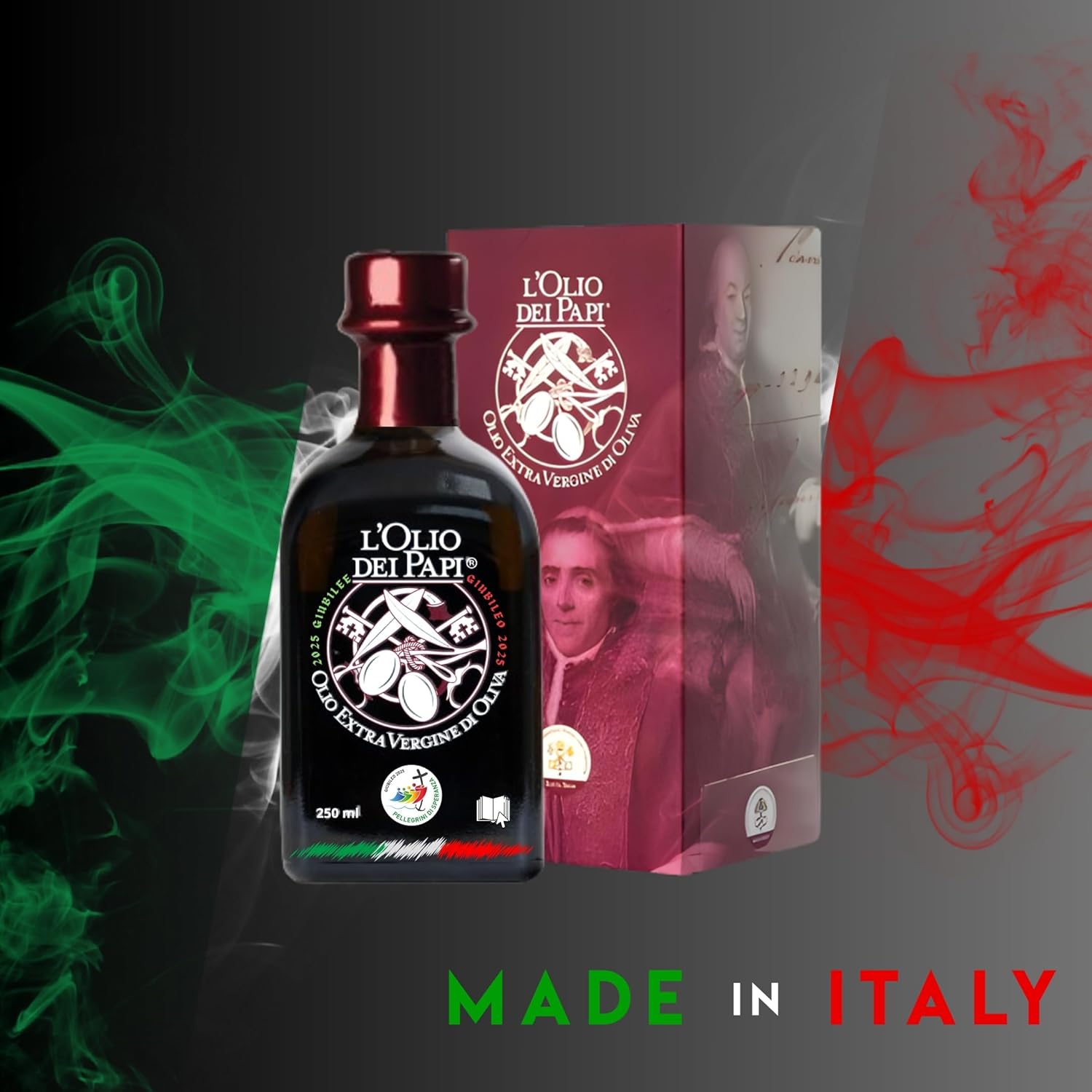 L'Olio dei Papi 250 ml (8.5 fl.oz) - Gift Box - Italian Extra Virgin Olive Oil - Polyphenol and Oleocanthal Rich - New York 2025 IOOC GOLDEN AWARD PRIZED Produced from the centuries-old olive groves of the ancient lands of the Popes cold extracted- Kosher & Halal - Quick Ship from US inventory!
