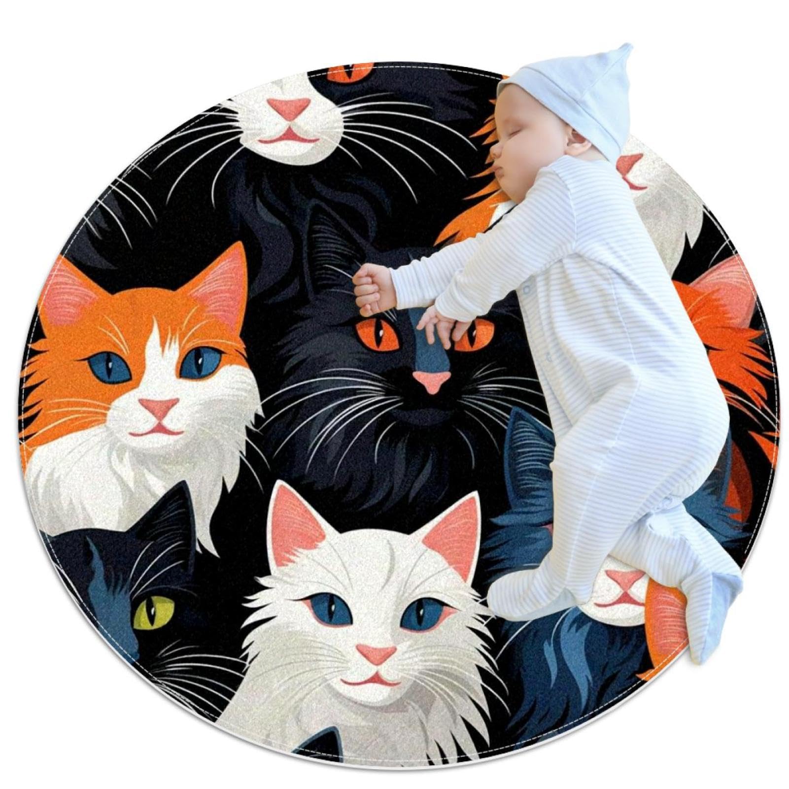 Tapis de salle de bain rond 1m à motif plumes de paon coloré et antidérapant