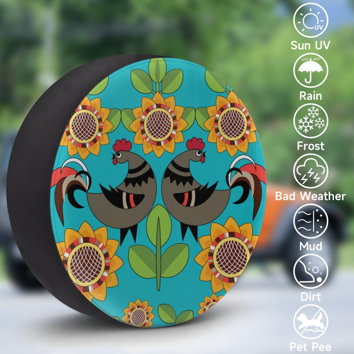 Sunflower Chicken Tire Covers Portable Spare Tire Cover Soft Durable Waterproof Dustproof 3 Sizes 14 15 16 Inches for Car Truck SUV Trailer Camper