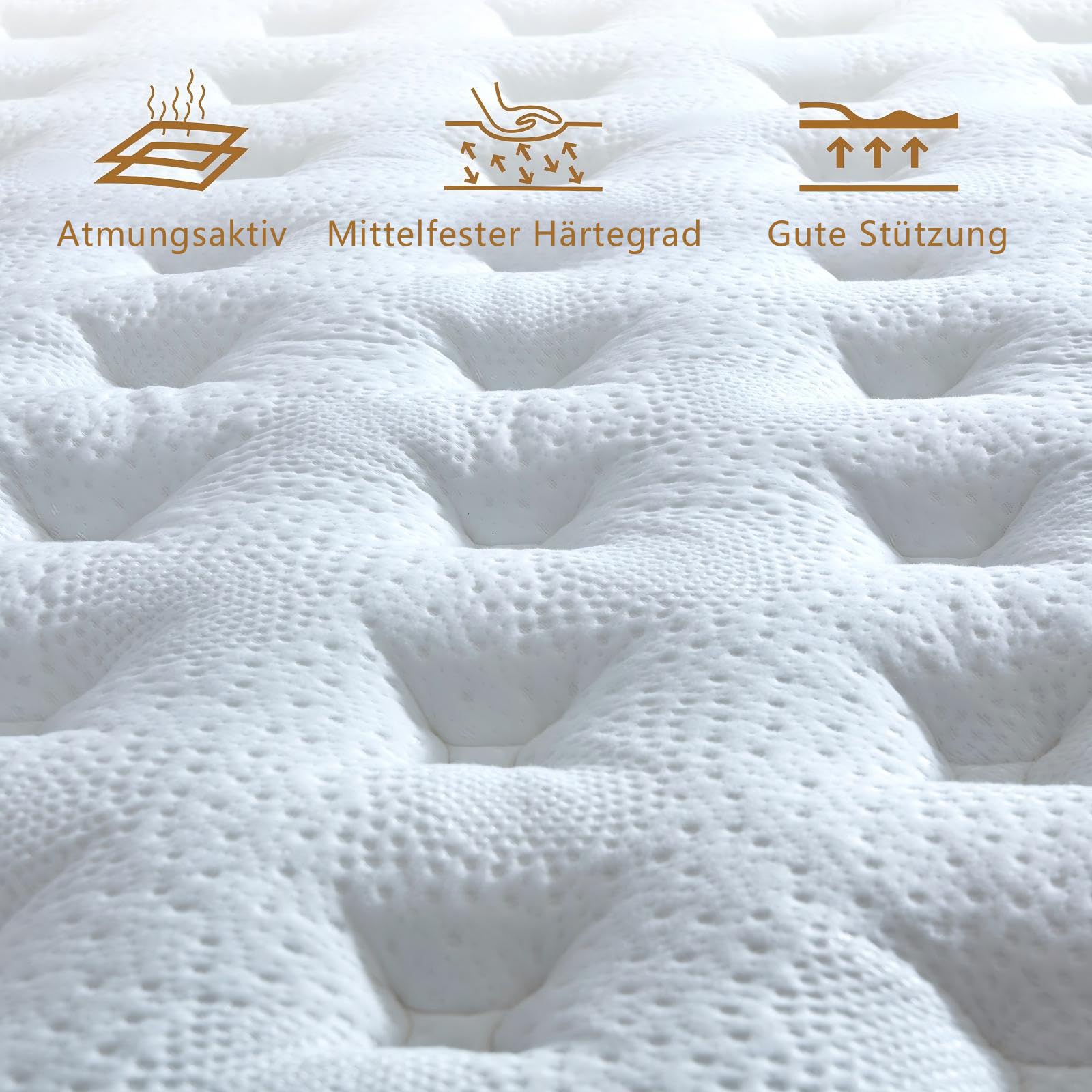 Tegeniss Matratze 140x200, Taschenfederkernmatratze mit 25 cm Höhe, 7-Zonen, H3 mittelfest, Druckentlastung, verstärkte Kantenstütze, Bewegungsisolierung, Atmungsaktivität und Vakuumverpackt