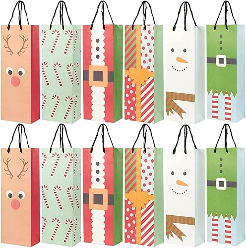 24-Pack bolsas de regalo de Navidad VinoBolsas de papel kraft, bolsas de papel con asas para ir de compras, regalos de Navidad,15.3x 3.2x 5.5inches,