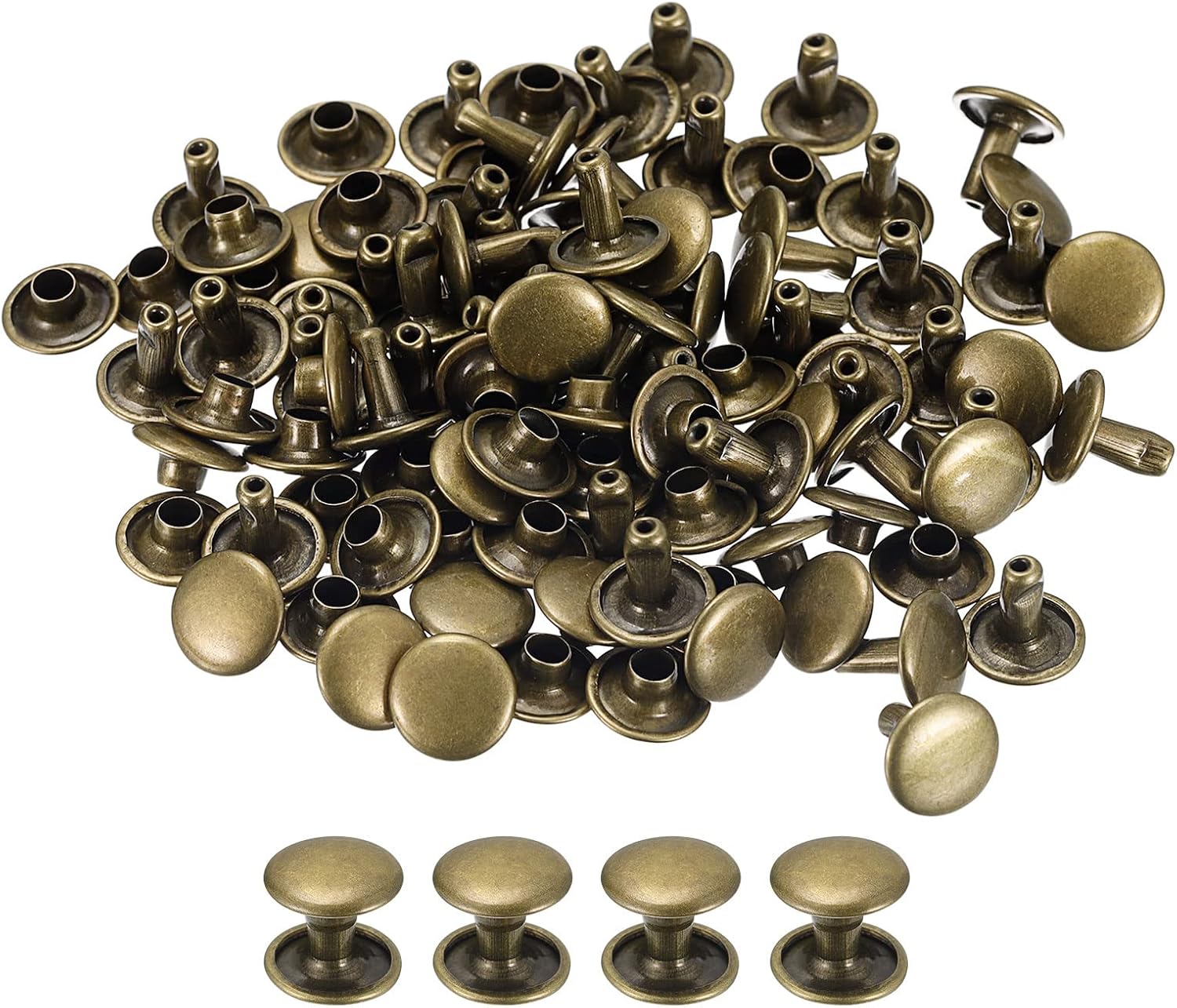uxcell 50 Sets Leather Rivets, 9mm Double Cap Rivets 8mm
