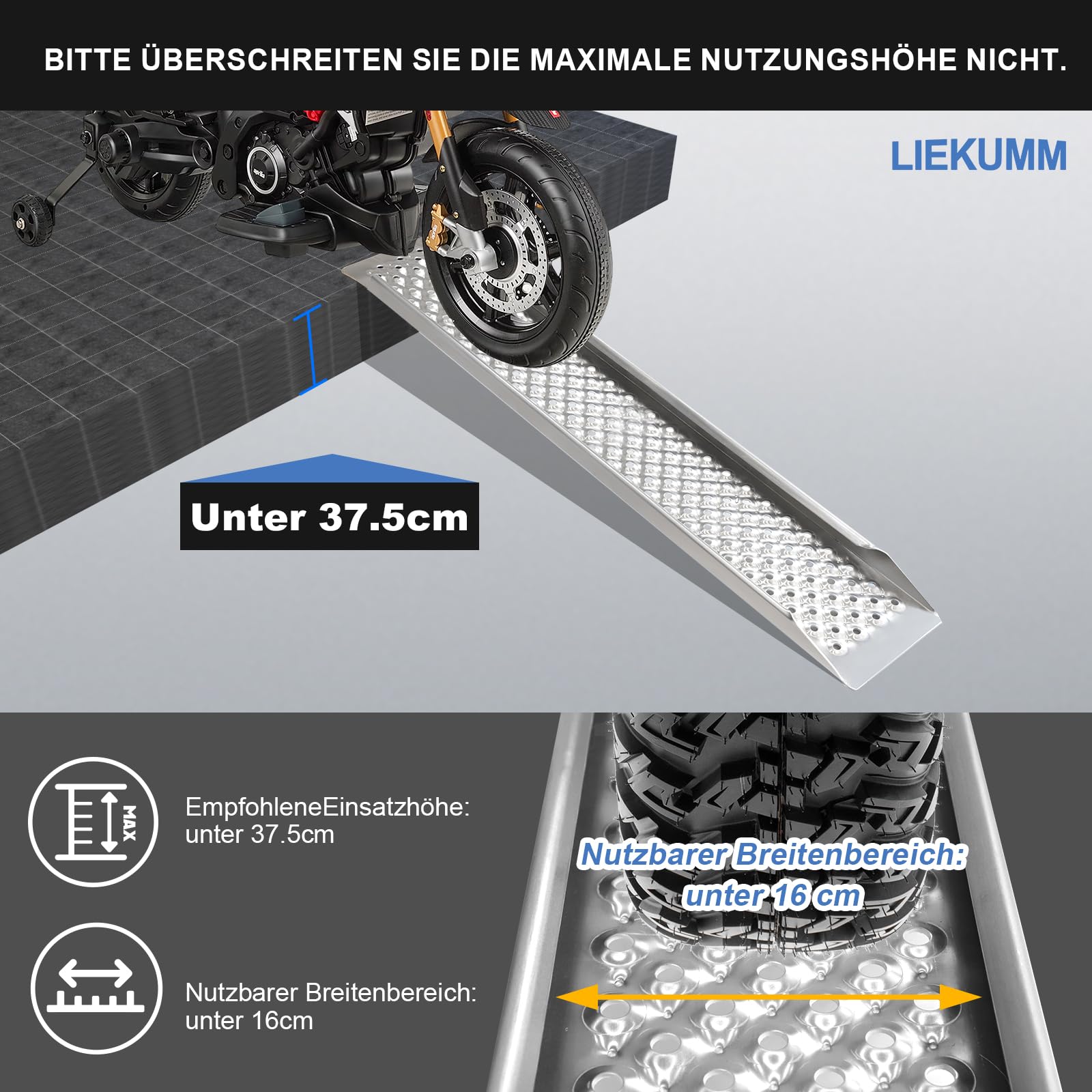 LIEKUMM 2 x rampa najazdowa aluminiowa, nośność 600 kg, 150 x 21,5 cm, rampa najazdowa do przyczep, motocykla, rampa najazdowa do samochodów osobowych, przyczep, lekka szyna załadunkowa do schodów