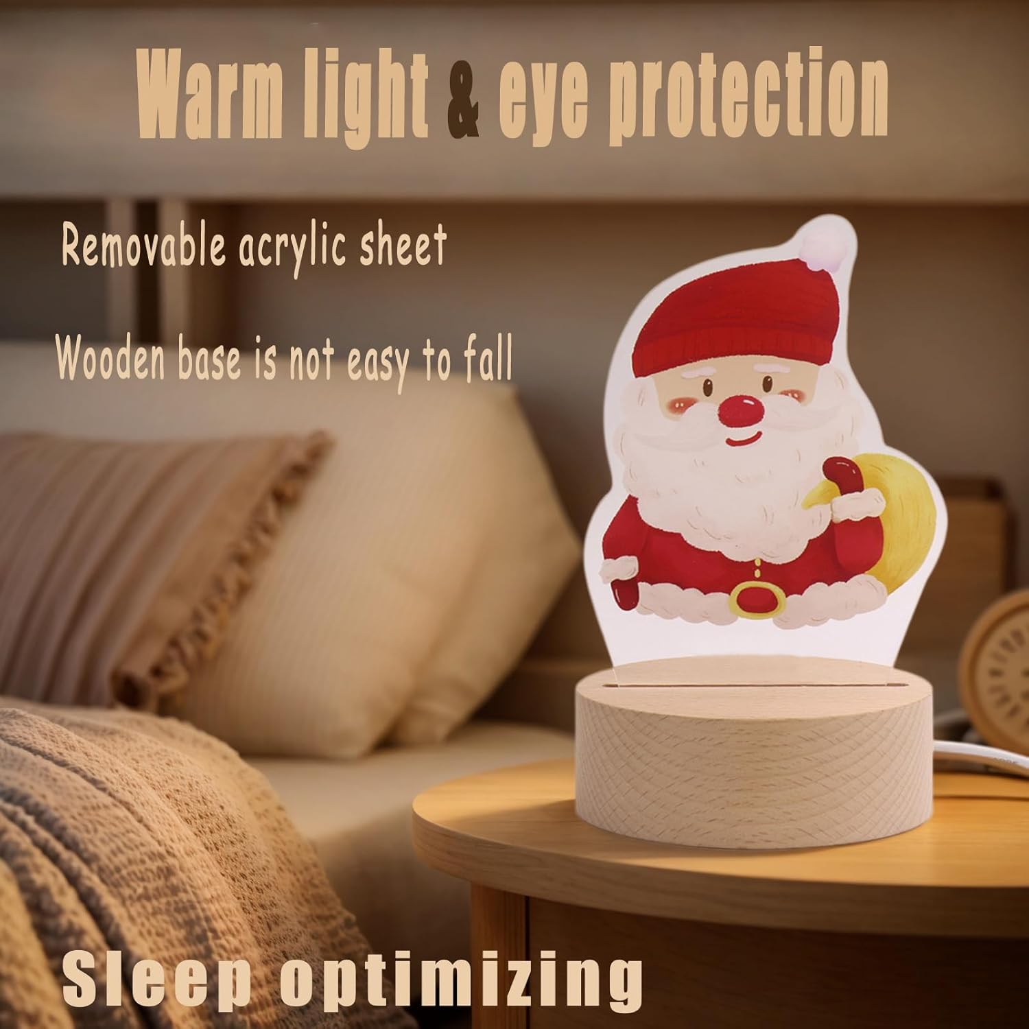 Christmas Night Light,Christmas Nightlight with Feet,Cute Christmas Decor Vintage Santa Christmas Decoration Lamp Xmas Table Decor,Plug-in Acrylic Night Lights