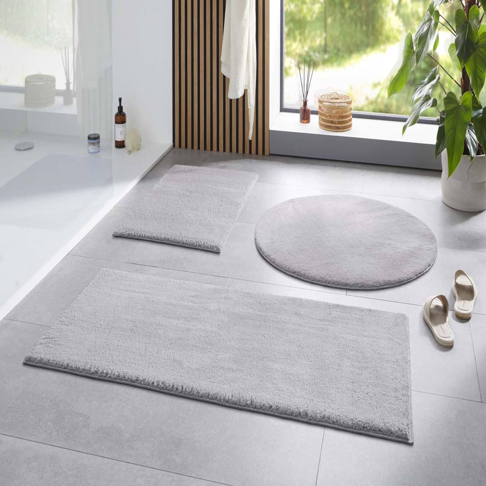 Taracarpet Badematte Fiona rutschfest waschbar Badezimmerteppich sehr weich und als Set kombinierbar Uni New Grau 060x120 cm