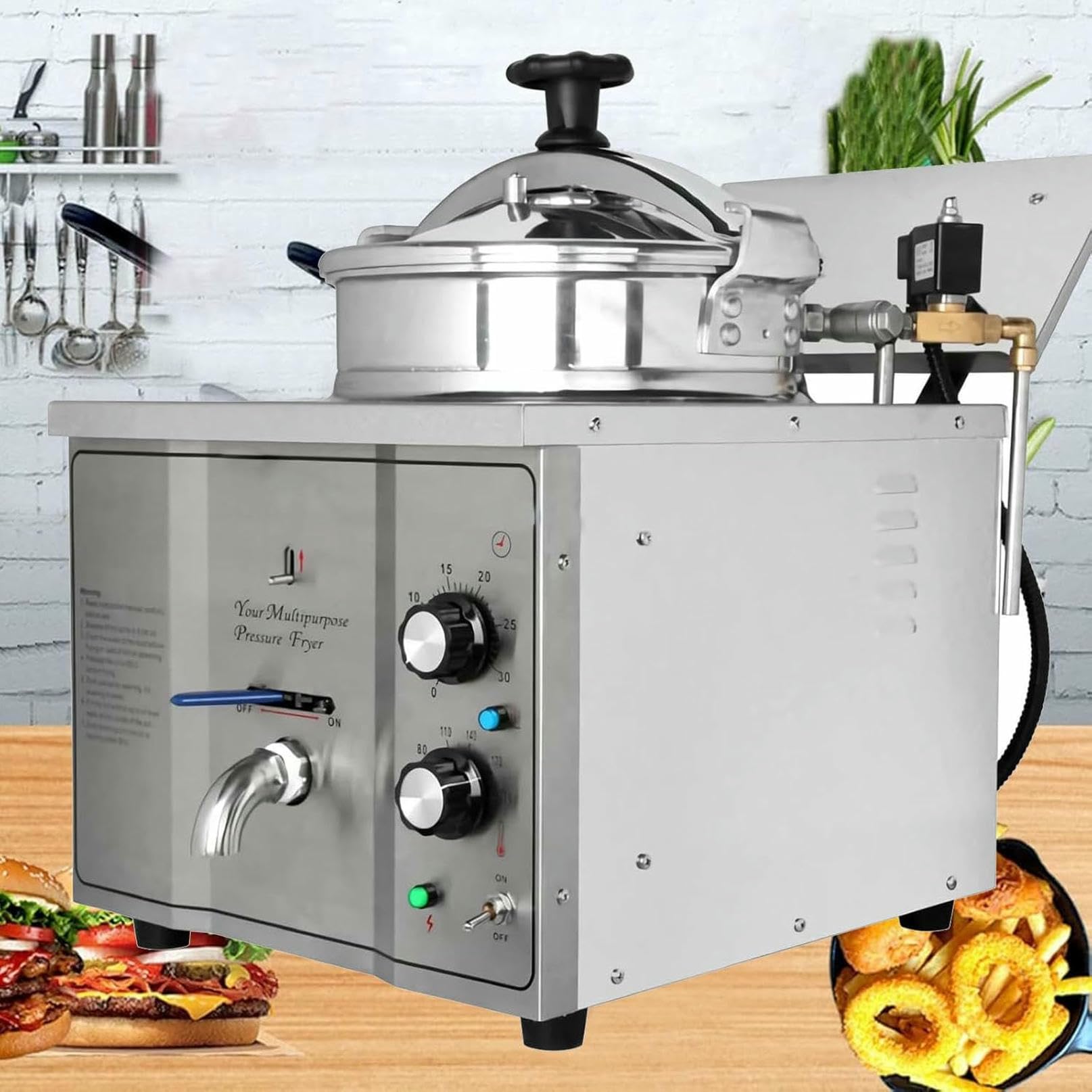 Stainless Steel Electric Chicken Fryer 3kW Commercial Electric Air Fryer Pressure Fryer for Hotels and Food Trucks Countertop