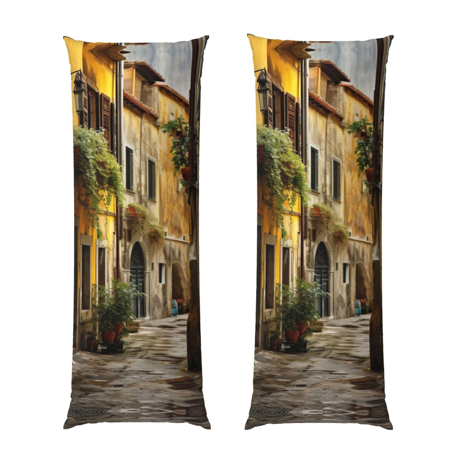 Taie d'oreiller longue et respirante style ruelle italienne pour un confort de lit cosy