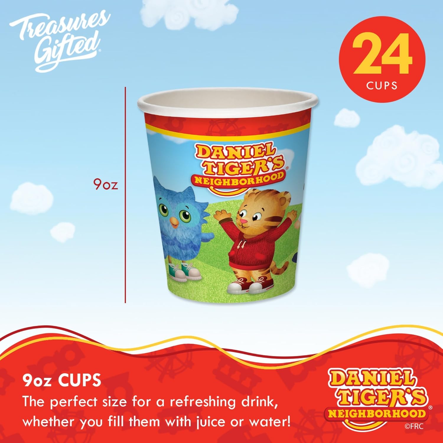 Treasures Gifted Officially Licensed Daniel Tiger Party Supplies - Serves 24 Guests - Dinnerware Classic Set Daniel Tiger Birthday Decorations - Plates, Napkins and Cups Set