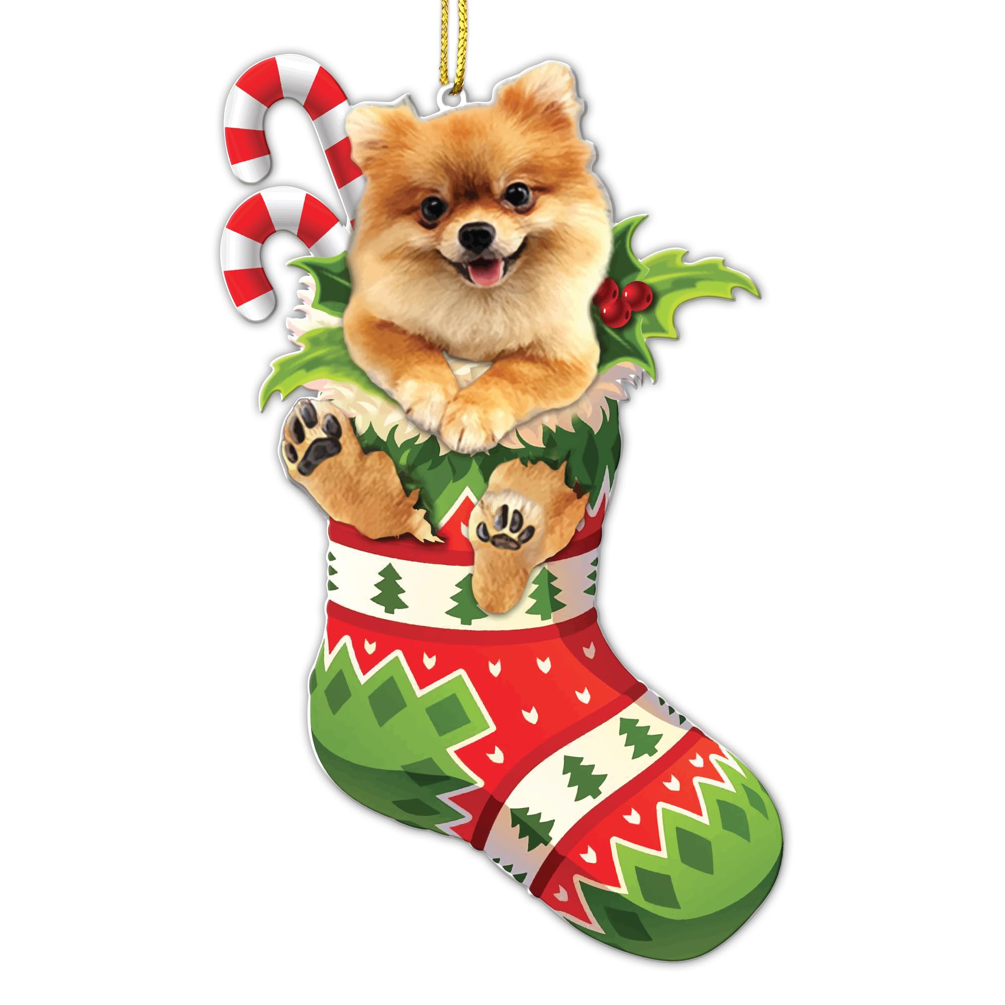 Pomeranian Dog Christmas Ornament Flat Acrylic Cute Stocking