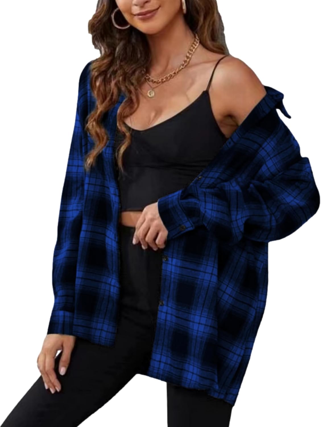 Zontroldy Plaid Flannel Shirts for Women Oversized Long Sleeve Button Down Buffalo Plaid Shirt Blouse Tops