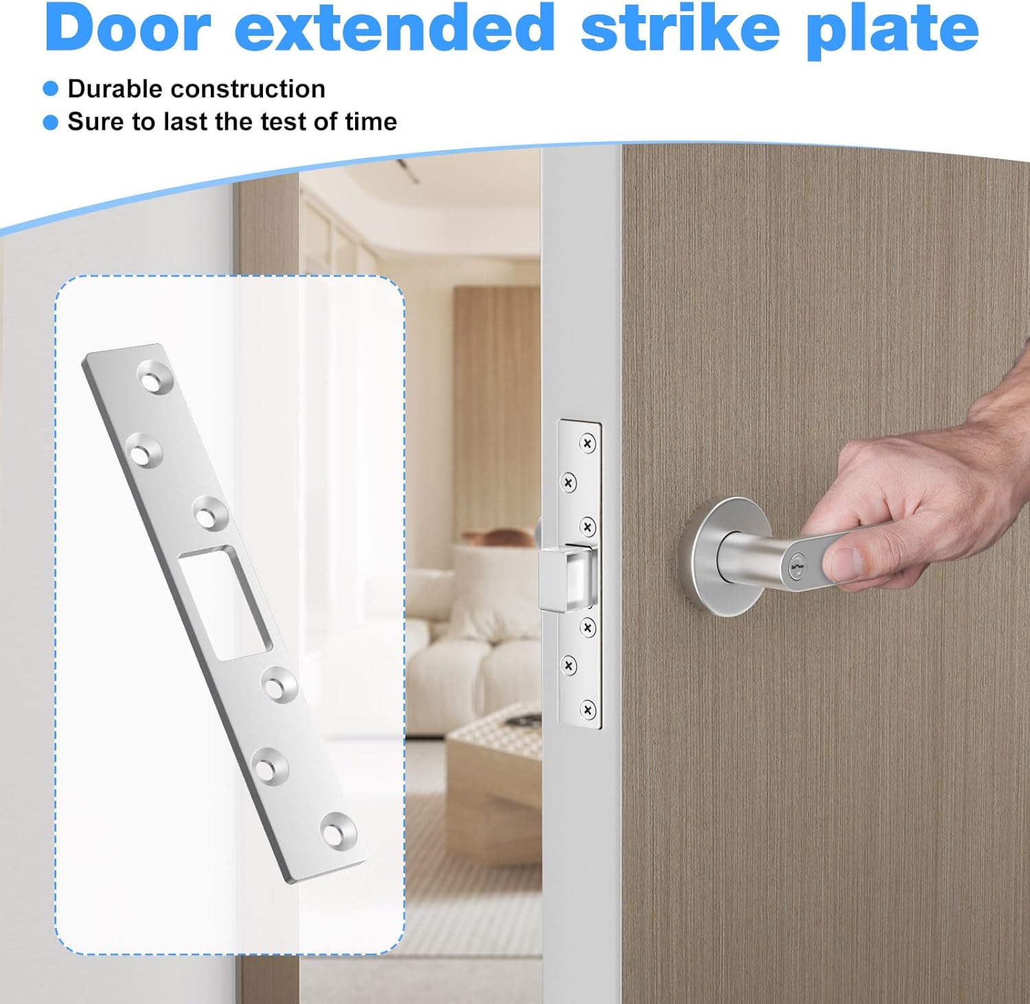 Deadbolt Armor - 6 Inch Extended Strike Plate for Heavy Duty Residential Door - 3 Pack (Silver)