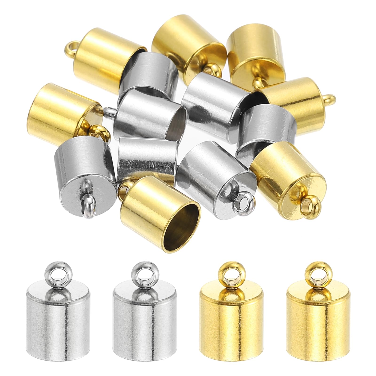 sourcing map Tappi terminali in acciaio inox, diametro 8 mm, confezione da 20 terminali per la ricerca di gioielli fai da te, collane, bracciali e nappe, tonalità oro/argento