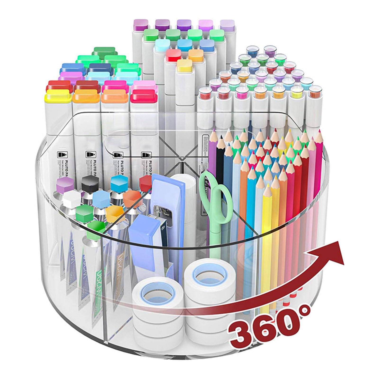 Portapenne girevole a 360 gradi Portapenne in acrilico trasparente Organizzatori da scrivania a 6 segmenti Organizzatori forniture artistiche capacità Scrivania da ufficio