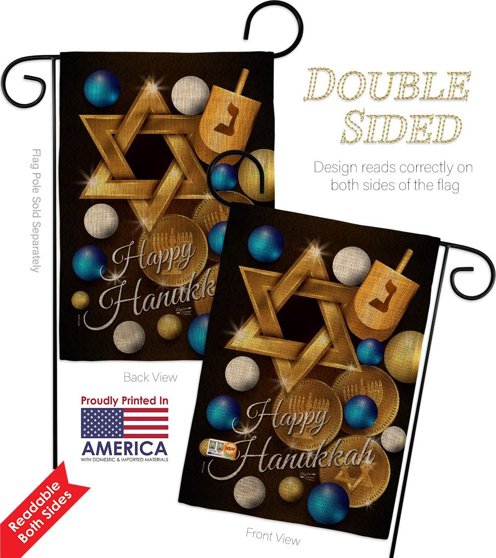 Happy Hanukkah Burlap Garden Flag Wintertime Candle Bonsai Menorah Jewish Chanukah David Small Decorative Gift Yard House Banner Double-Sided Made In USA 13 X 18.5