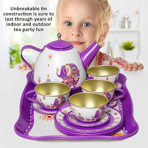 Miniatura 8 de Juego de té para niñas pequeñas juego de fiesta de té diseño floral juego de té de lata para niños con estuche de transporte 15 piezas