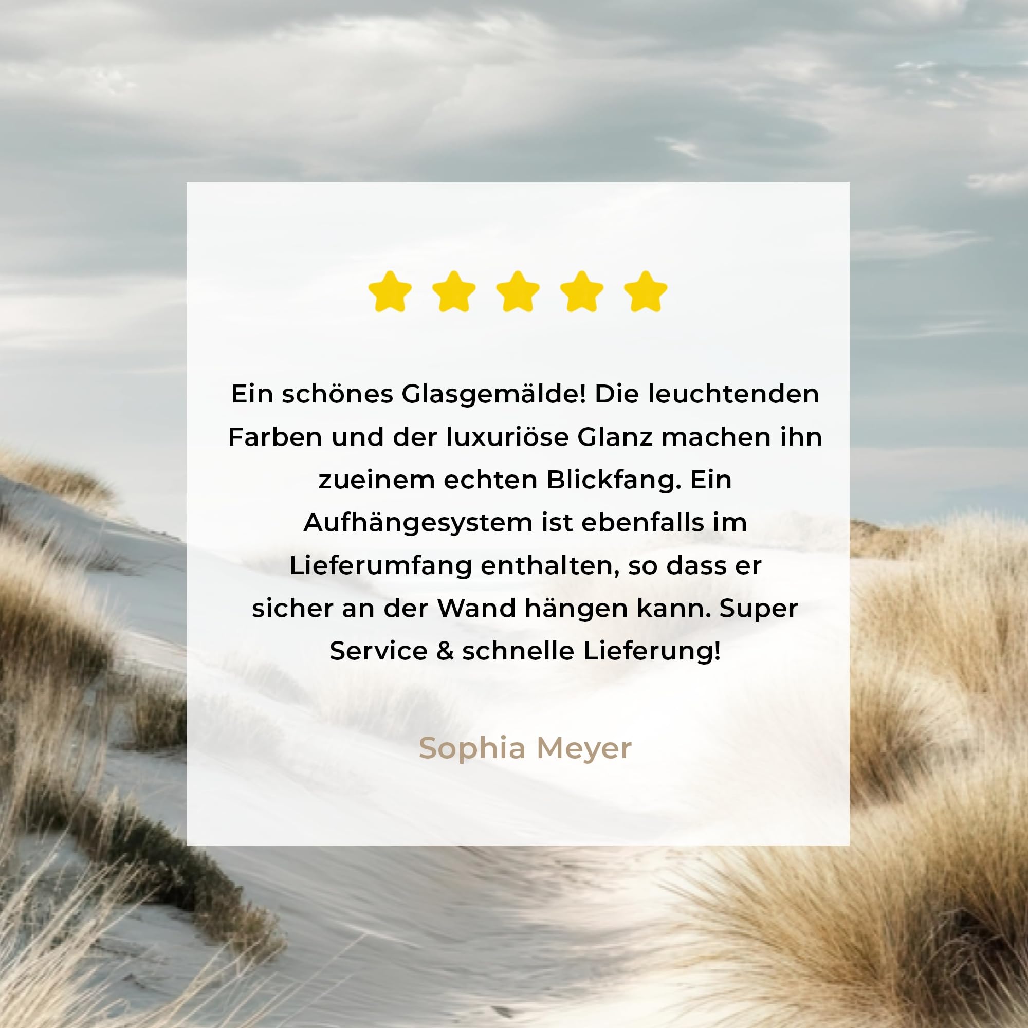 MuchoWow© Bild auf Glas 120x80 cm Schlafzimmer Bilder Badezimmer Wand Deko Wohnzimmer Modern Wanddeko Bilderwand Geschenk Dünen - Gras - Spuren - Wolken