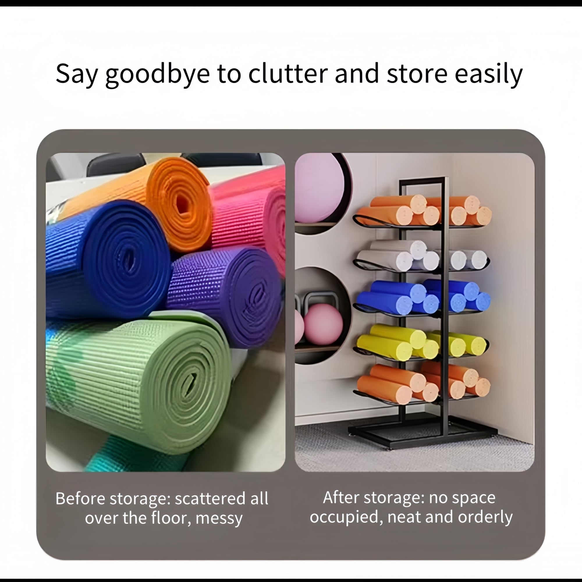 Support Mural pour Tapis de Yoga, Sangle de Yoga et Rouleau de Massage en Mousse, Gain de Place, idéal pour Les salles de Sport à Domicile et Les Cours de Fitness - Blanc (50x40x130 cm)