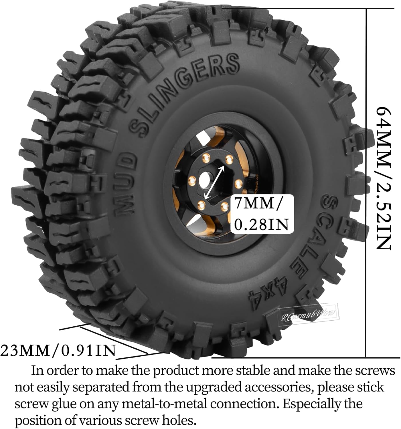 RC 1.0 Beadlock Wheels and Tires for RC Crawler 1/18 TRX4M,1/24 SCX24,RCarmubWow 1.0” Beadlock Wheels 1.0 rc Tires Brass Wheel w/Soft Sticky Rubber Tire,4pcs,Style C