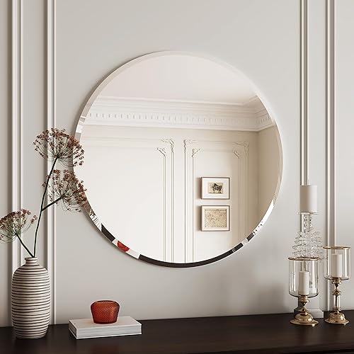 Miniatura 4 de Espejo circular de 24 pulgadas, espejo redondo de baño, espejos sin marco, espejos de pared redondos, espejo circular, espejos de tocador de baño