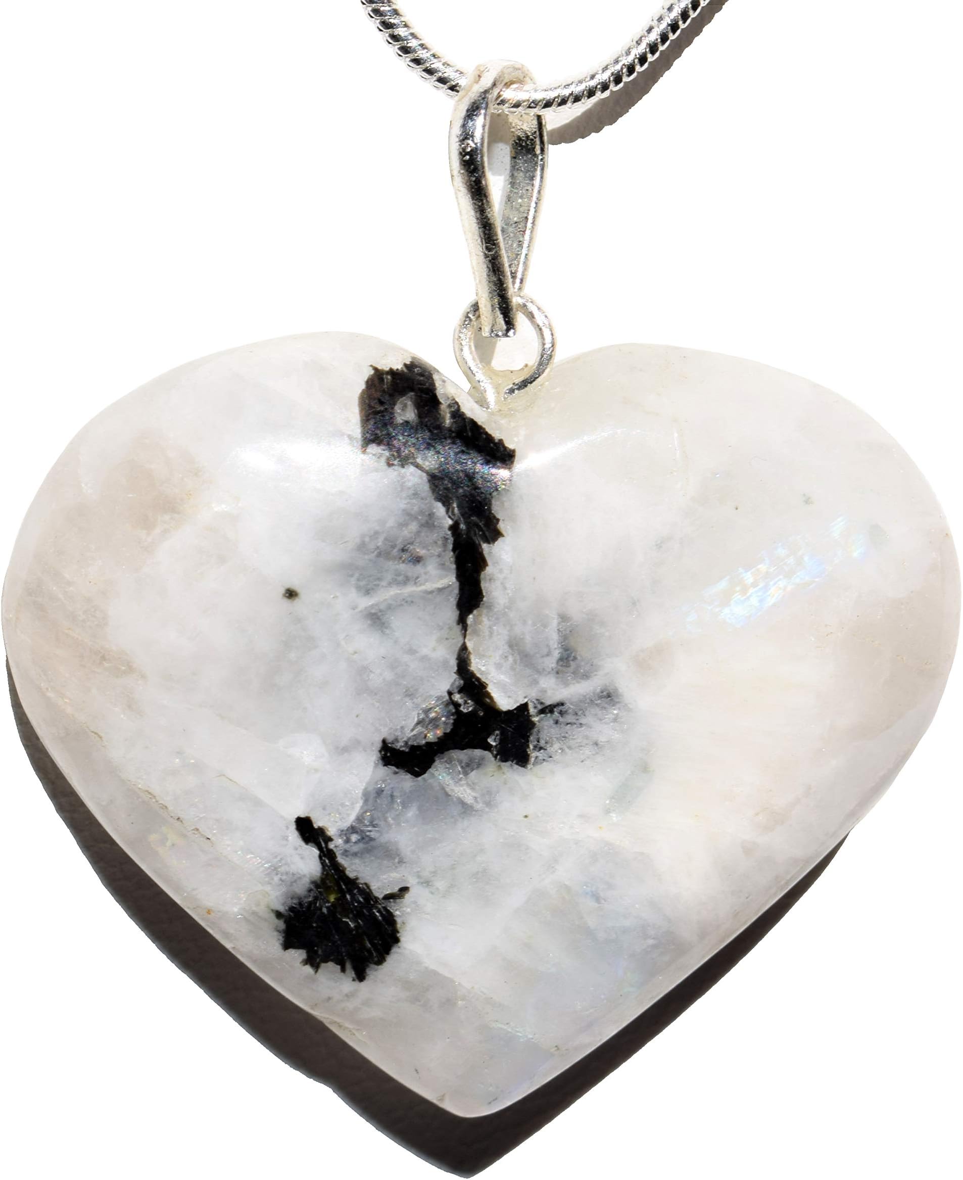 Zenergy GemsCHARGED Natural Himalayan Gemstone Crystal Puffy Heart Pendant Necklace + 20' Silver Chain + Selenite Charging Heart [Included]
