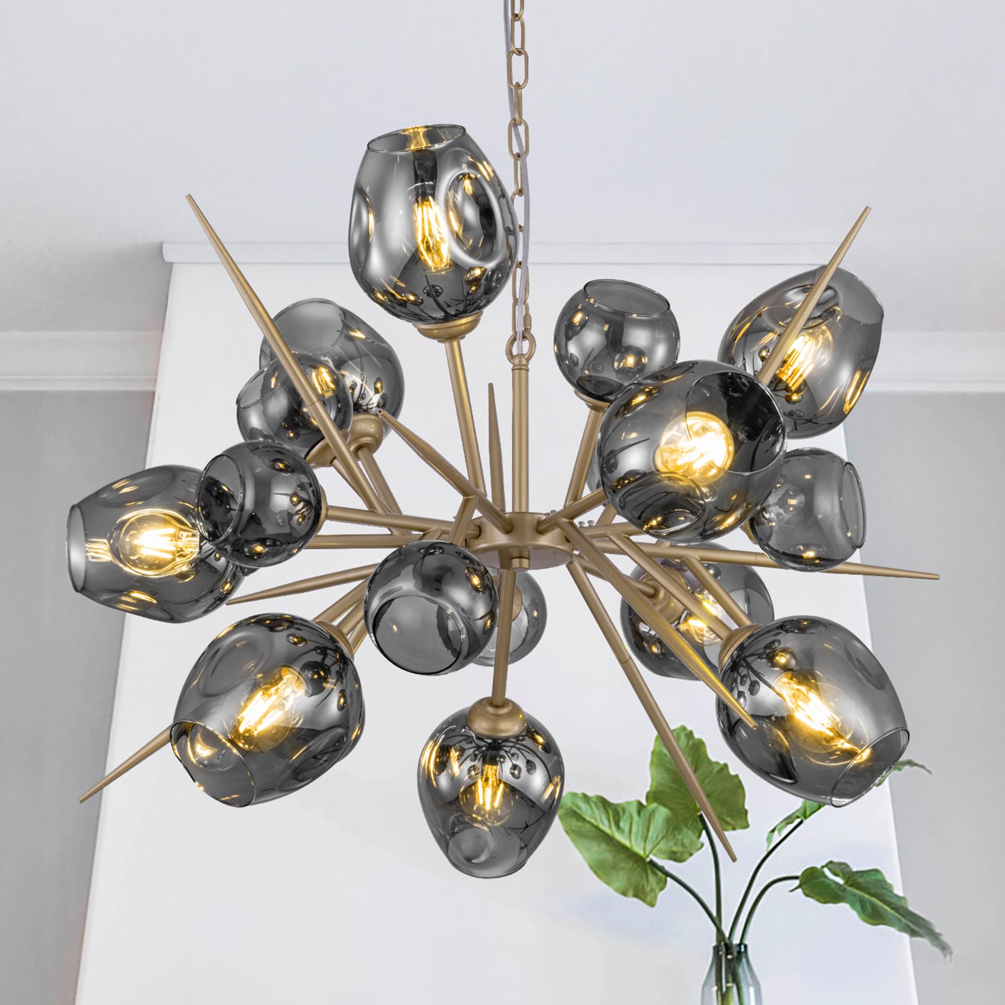 Photo 1 of TOCHIC Chandelier for Dining Room,9 Lights Sputnik Ceiling Light Fixture,Modern Chandelier with Gray Glass Shade for Bedroom,Farmhouse Champagne Gold Chandeliers for Living Room,Foyer,Kitchen Island