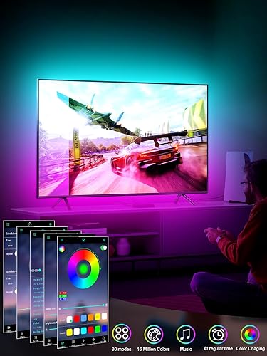 Miniatura 3 de GIPOYENT Tira de luz de TV, retroiluminación LED de sincronización de música, para TV de 55 a 80 pulgadas, luz LED de TV con función Bluetooth, tira