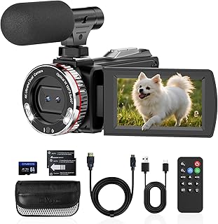 4K 60FPS Camcorder with HDMI, 48MP Vlogging Camera with Mic, 21X Dual Lens Zoom Video Recorder, Flip Screen YouTube Camera, 2 Batteries, 64GB Card, Ideal for Streaming & Content Creation