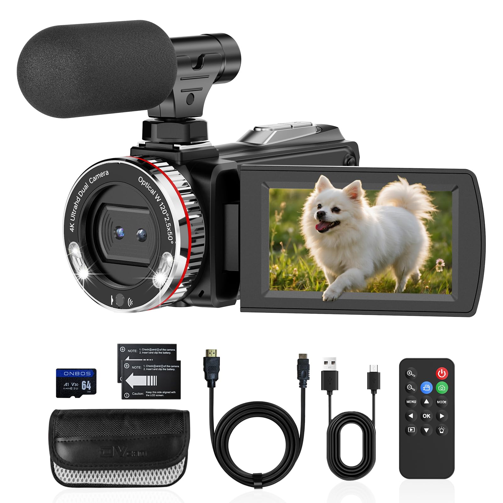 4K 60FPS Camcorder with HDMI, 48MP Vlogging Camera with Mic, 21X Dual Lens Zoom Video Recorder, Flip Screen YouTube Camera, 2 Batteries, 64GB Card, Ideal for Streaming & Content Creation-image-28