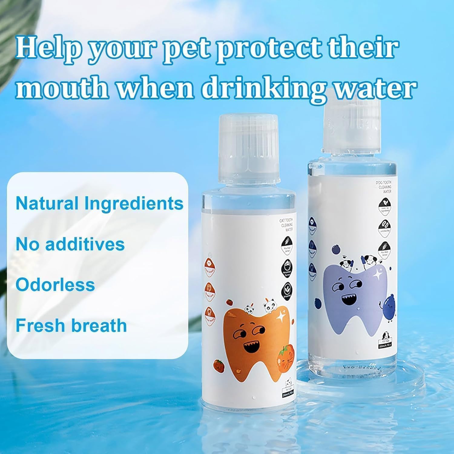 Aditivo de agua dental líquida para el cuidado bucal de mascotas, 200 ml, para gatos y perros, limpieza de dientes, sarro y aliento fresco para uso diario en perros y gatos.