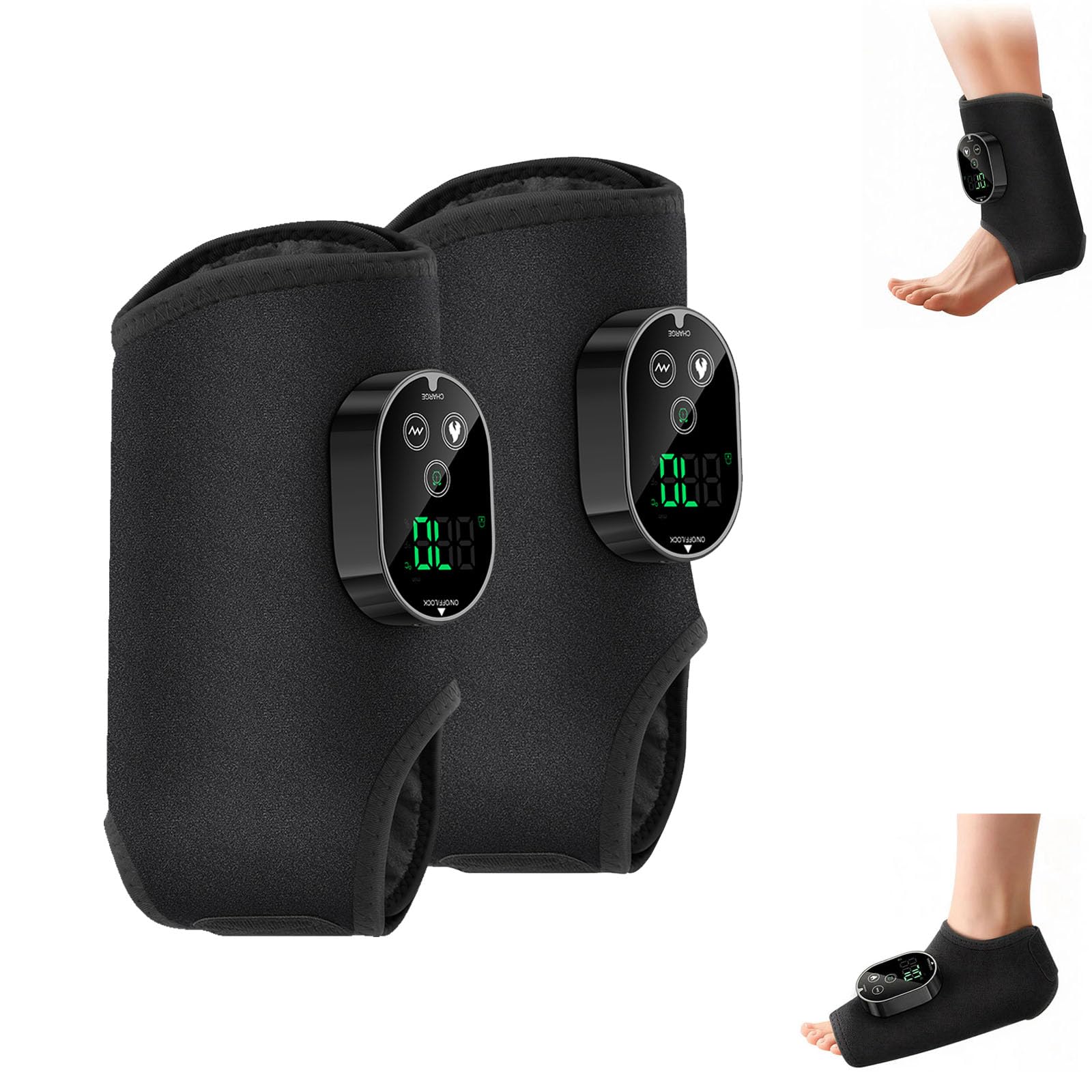 Fußmassagegerät mit Wärme, Vibration & EMS für Füße und Knöchel, kabelloses heated vibrating foot massager für Zuhause, Büro, Sofa und nach dem Sport (BK-2Pcs)