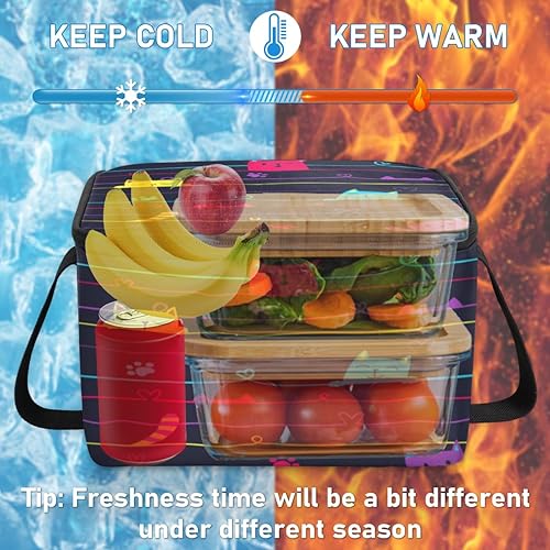 Miniatura 6 de QsirBC Bolsa de almuerzo aislada con diseño de rayas de gato de dibujos animados para mujeres, bolsa de almuerzo cuadrada para adultos y hombres,