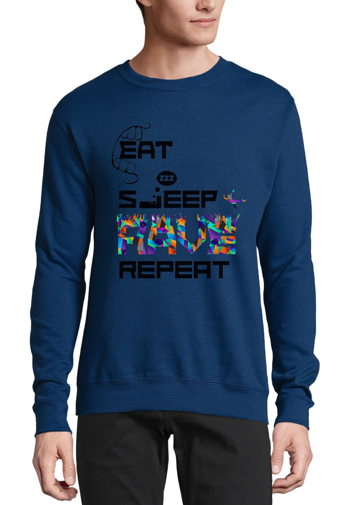 Pull en coton Eat Sleep Rave Repeat marine confortable pour bouger - 3