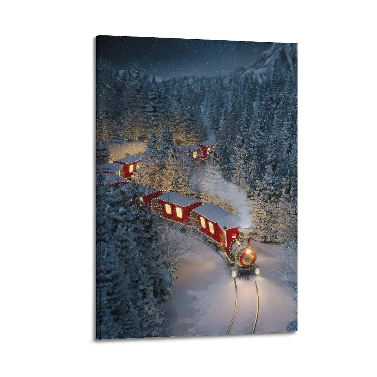 ZSLYMX Christmas Poster Warm Christmas Train in The Forest Poster Decorative Painting Canvas Wall Posters And Art Picture Print Modern Family Bedroom Decor Posters 08x12inch(20x30cm)