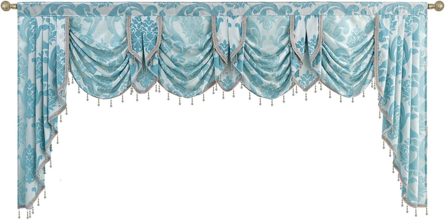 NAPEARL Waterfall Valances for Linving RoomLuxury Teal Valance for Windows with