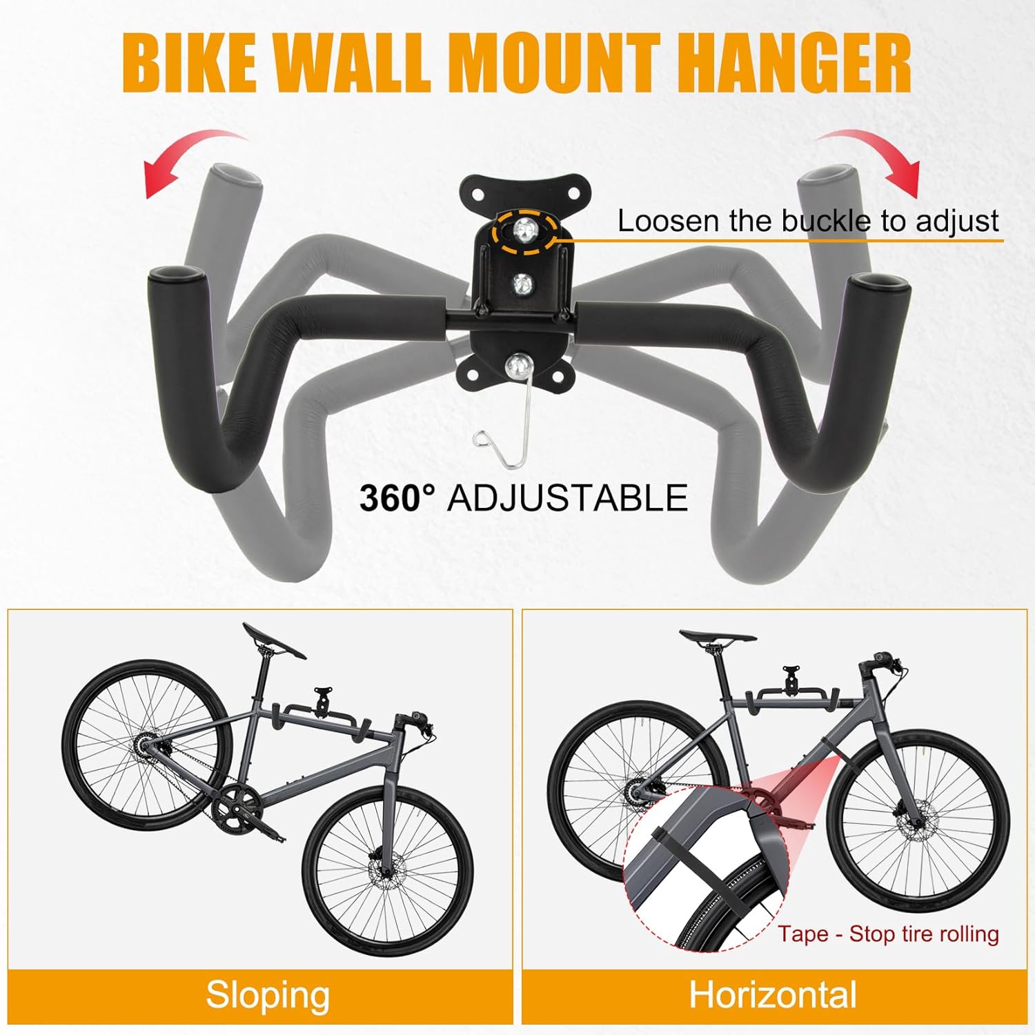 PSLER 2pcs Bike Wall Mount Hanger - Wall Mount Handbar, Adjustable & Extendable Horizontal Bike Rack Holder for Mountain/Road/Hybrid Bikes, Space Saving Garage Storage Hook, Easy Install