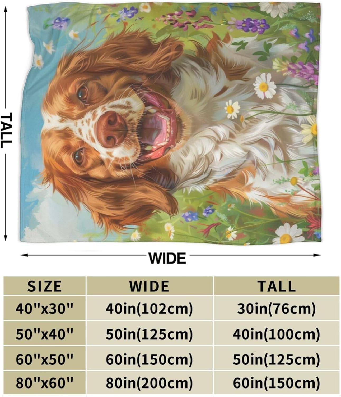 Cute Brittany Spaniel Blanket 50"x60", Floral Dog Throw Blankets, Gifts for Women Girls Kids, Soft Lightweight Fleece for Sofa Room Couch Bed Travel Modern Decor