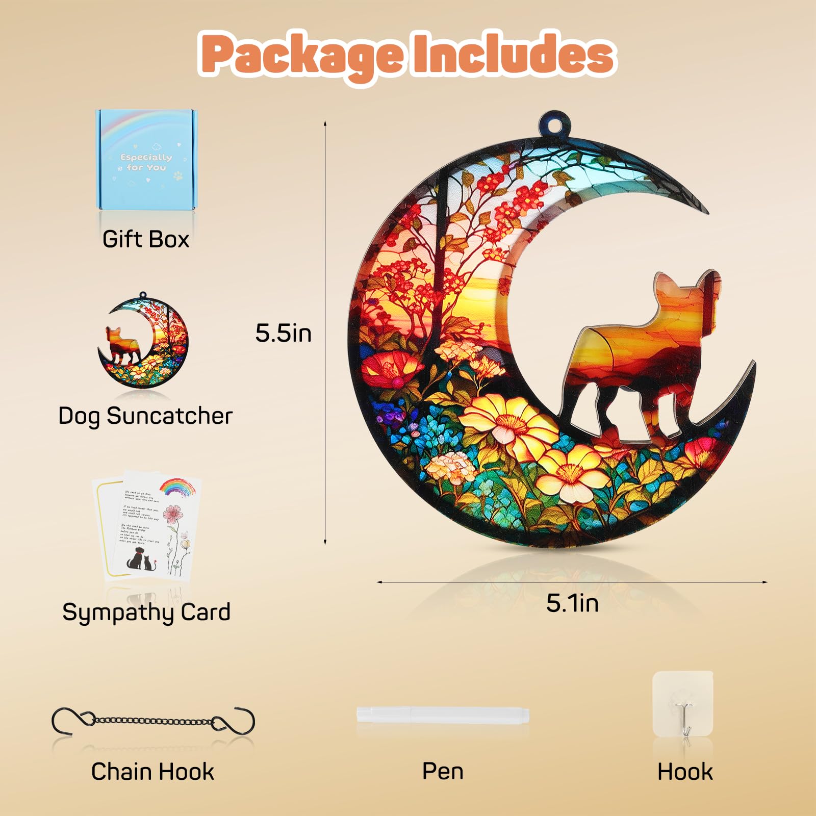 VavoPaw Haustier Gedenkgeschenke für Hunde, Haustier Verlust Trauergeschenk, DIY Name Hund Gedenk-Sonnenfänger, Dekorationen in Liebevoller Erinnerung für Verlust, Sonnenblume & Bulldogge