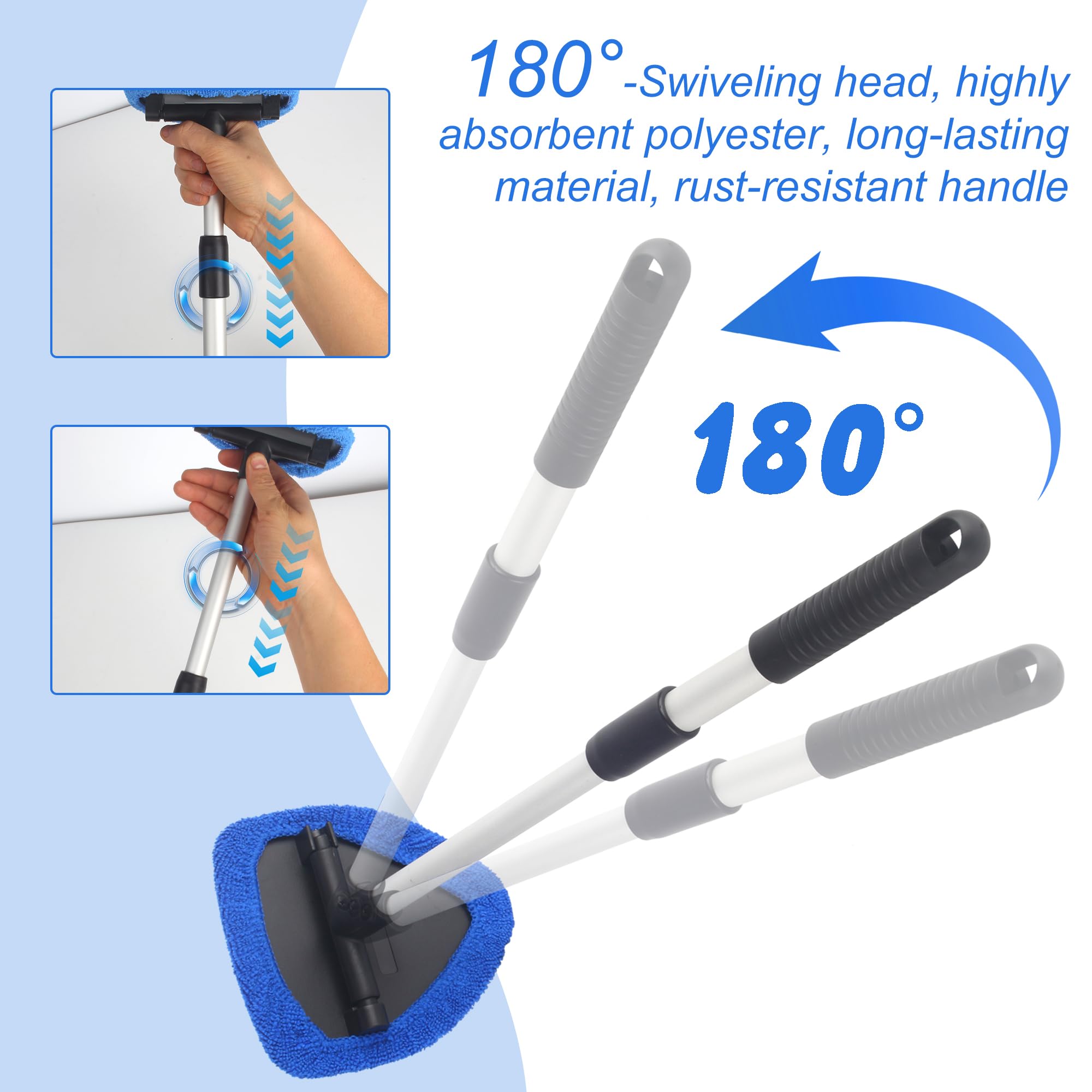 Nettoyage Pare Brise Kit, 6 Tampons Lavables, 1 Vaporisateurs, Nettoyage de Pare Brise avec Poignée Télescopique avec Poignée Pivotante à 180°, pour le Nettoyage des Vitres - 5