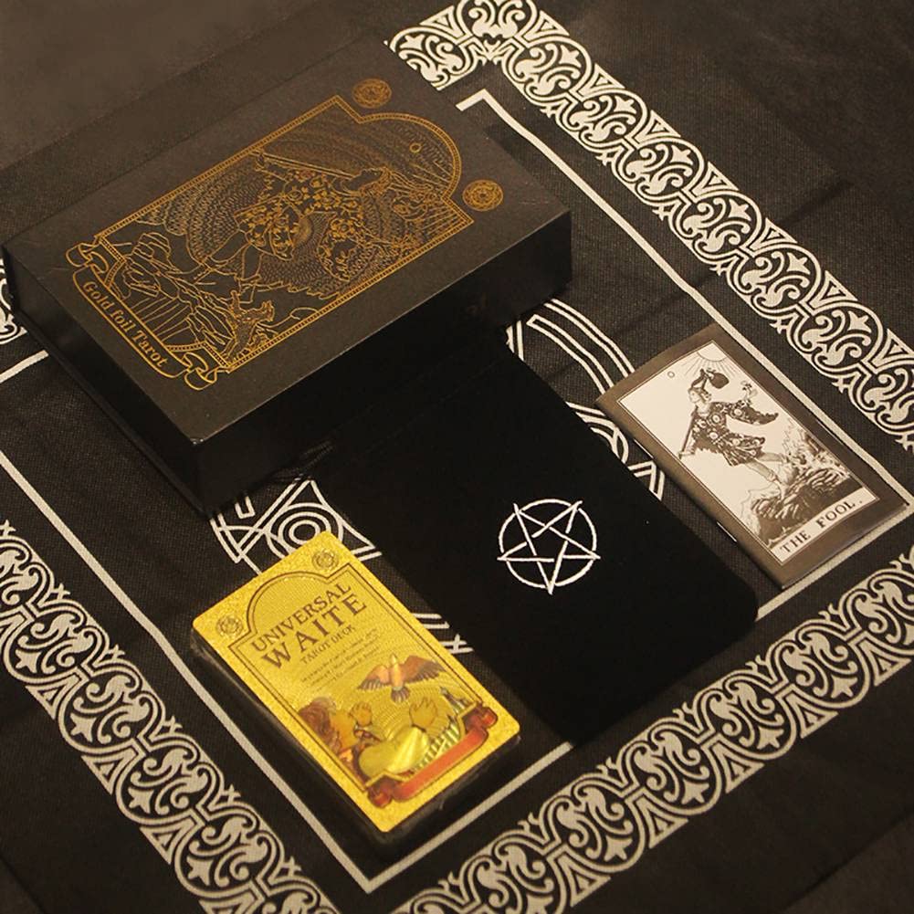 Générique Jeu de Tarot en Feuille d'or, ce Jeu est Un favori pour Les Joueurs débutants et expérimentés (édition Collector) Gold Foil Tarot Deck,Red Cloth,13.6cm*8.5cm