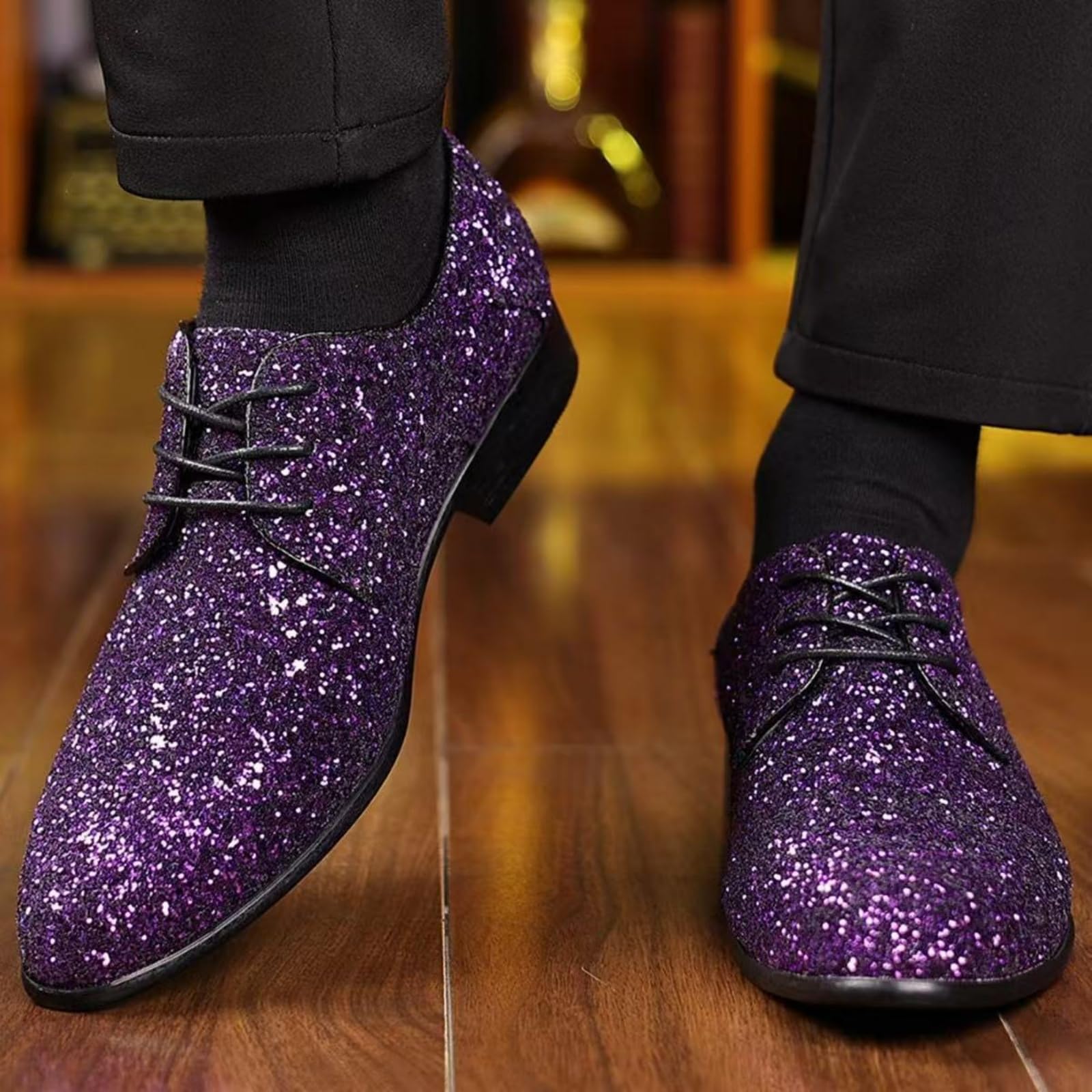 Hixingo Chaussures Habillées Oxford en Paillettes pour Homme, Chaussures Ville Homme 39-48 EU Derby Masculin Basse Business en Sequins Confortable Antidérapantes pour Disco, Officiel