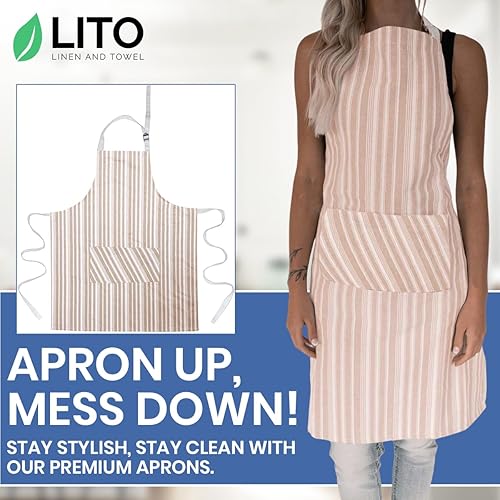 Miniatura 3 de Kitchen Apron Chef Apron with 2 pocketsCotton Bib Apron with Adjustable Straps Restaurant,Embroidery Craft Painting