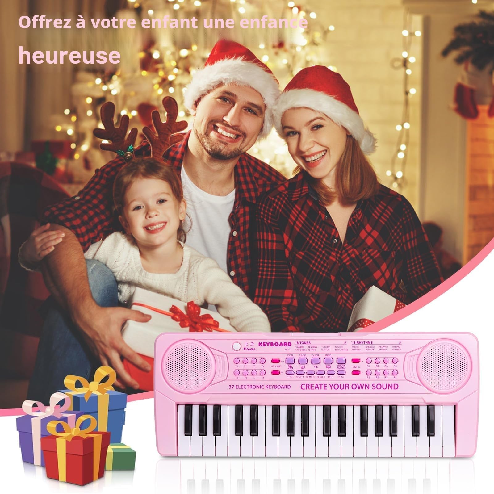 m zimoon Enfants Pianos Claviers, 37 Touches Électronique Musique Piano | Portable Multifonctions Instruments de Musique, Jouet Anniversaire Cadeau de Noël pour Garçons Filles Débutant