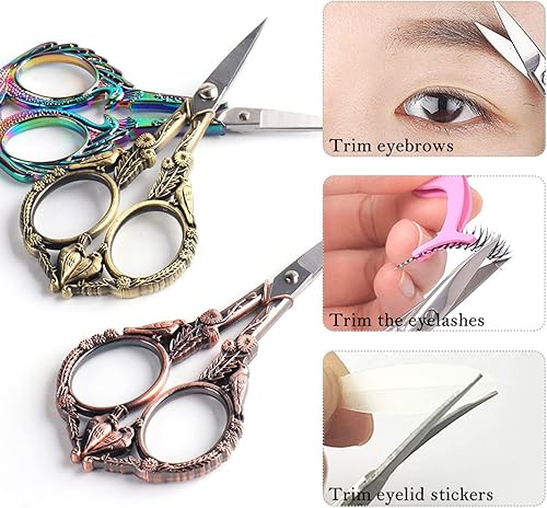 Miniatura 4 de SUNNYCLUE Tijeras de costura para bordar de 4.67 pulgadas, estilo retro, de acero inoxidable, pavo real, para corte de tela de papel, manualidades,