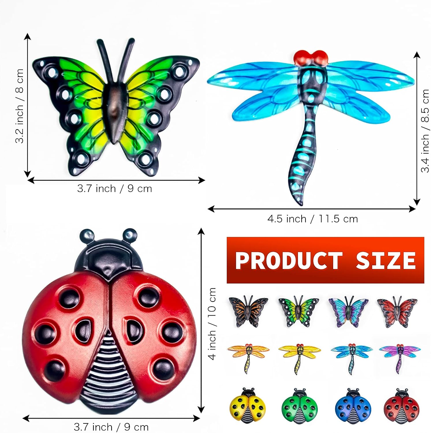 Foxany 金属製蝶 壁装飾 蝶4個とトンボ4個 テントウムシ4個 壁装飾 彫刻 屋外ガーデンフェンスアート パティオ 裏庭 自宅