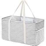 Lifewit Extra Large Tote Bag, Reusable Grocery Bags with Metal Wire Frame and Handles, Standing Utility Foldable Shopping Bags for Storage, Picnics, Beach, Pool, Laundry, Car, Camping, 1 Pack, Grey